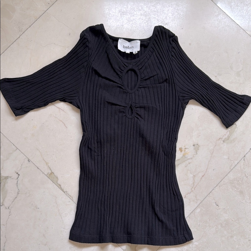 Ba&sh- short sleeve rib top w cut-outs on chest, size small- bought in Paris 🇫🇷🌭